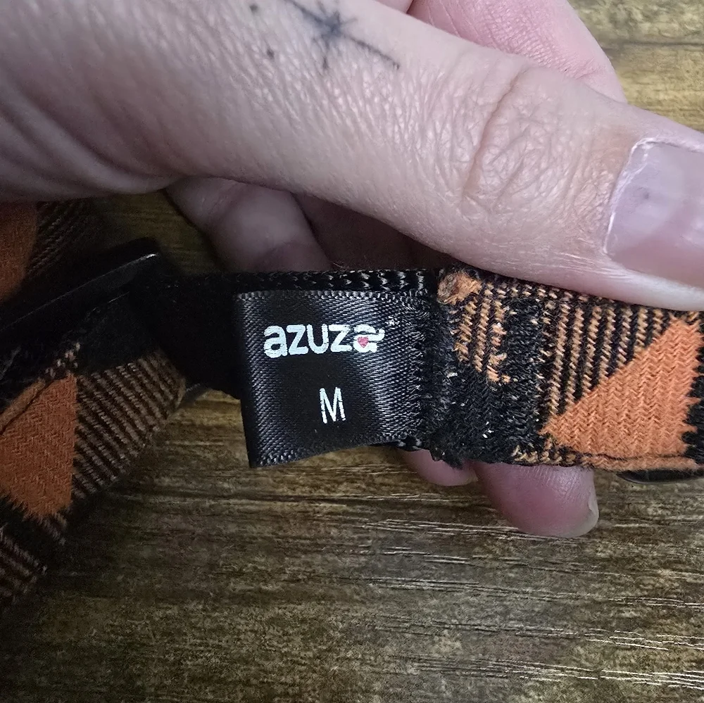 Azuza Plaid Bow Tie Collar For Dogs Black and Orange Size Medium